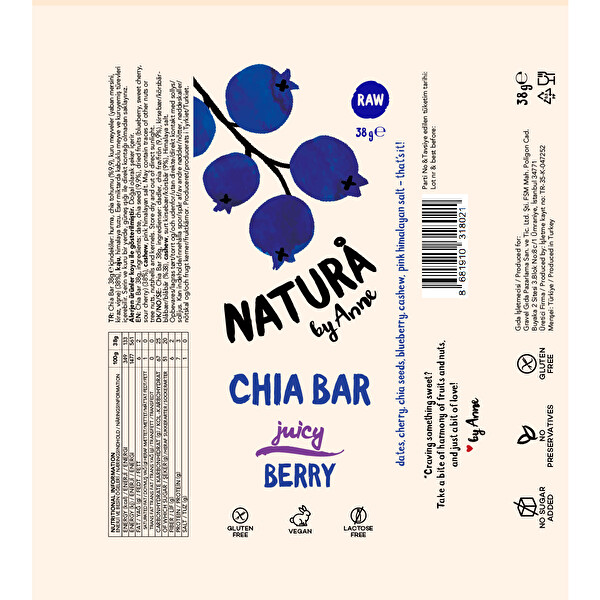 Natura Chia Bar Berry 38 g Natura Chia Bar Berry 38 g