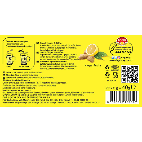 Doğuş Zencefil Limon 20X2 g Doğuş Zencefil Limon 20X2 g