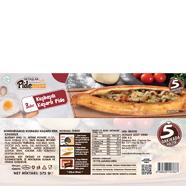 Pidemiss Kuşbaşı Kaşarlı Pide 375 g Pidemiss Kuşbaşı Kaşarlı Pide 375 g