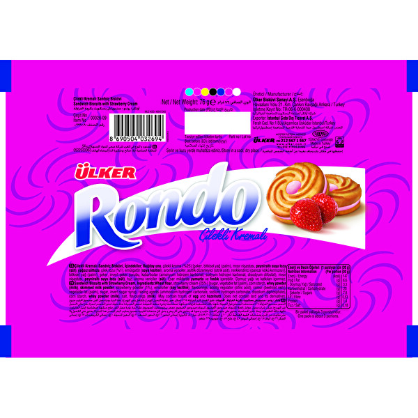 Ülker Rondo Çilekli Kremalı Bisküvi 76 g Ülker Rondo Çilekli Kremalı Bisküvi 76 g