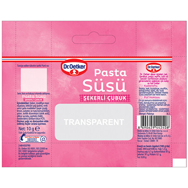 Dr.Oetker Dekor Pasta Süsü Şekerli Çubuk 10'lu Dr.Oetker Dekor Pasta Süsü Şekerli Çubuk 10'lu