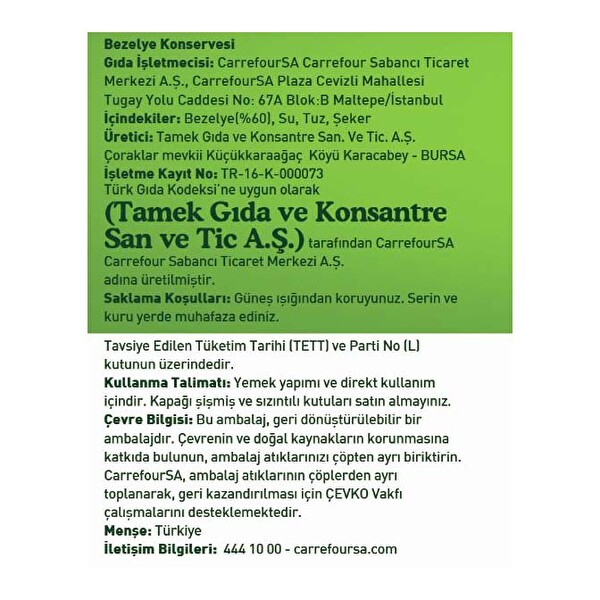 Carrefour Bezelye Cam 670 G Carrefour Bezelye Cam 670 G