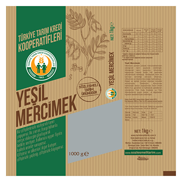 Tarım Kredi Yeşil Mercimek 1 kg Tarım Kredi Yeşil Mercimek 1 kg
