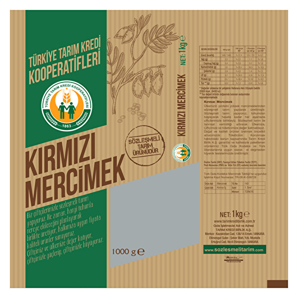 Tarim Kredi Birlik Kirmizi Mercimek 1 Kg 30202281 Carrefoursa