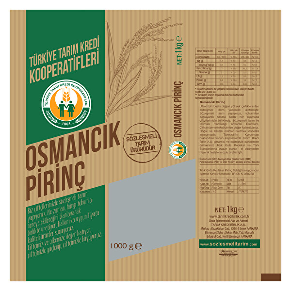 Tarım Kredi Osmancık Pirinç 1 kg Tarım Kredi Osmancık Pirinç 1 kg