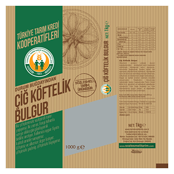 Tarım Kredi Çiğ Köftelik Bulgur 1 kg Tarım Kredi Çiğ Köftelik Bulgur 1 kg