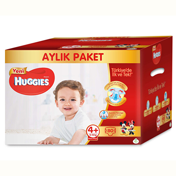 Huggies Aylık 4+ Numara 9-16 kg 80 Adet Huggies Aylık 4+ Numara 9-16 kg 80 Adet