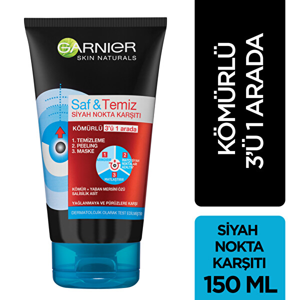 Garnier Saf Temiz Siyah Nokta Karsiti Komurlu 3 U 1 Arada 150 Ml 30205634 Carrefoursa