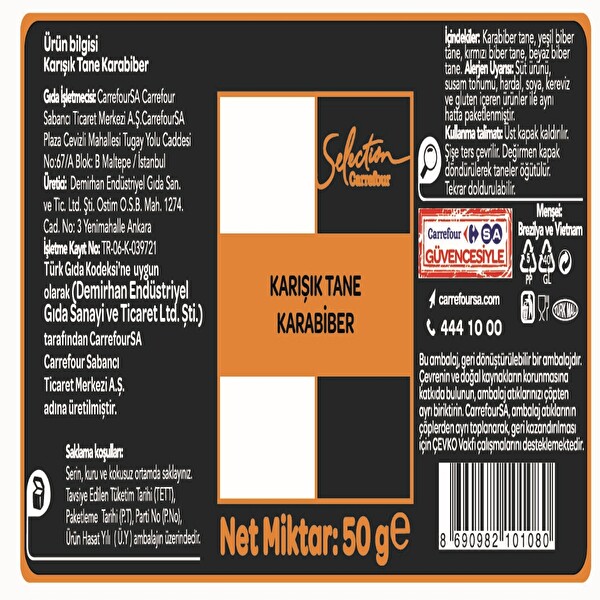Carrefour Selection Karışık Tane Kara Biber 50 g Carrefour Selection Karışık Tane Kara Biber 50 g