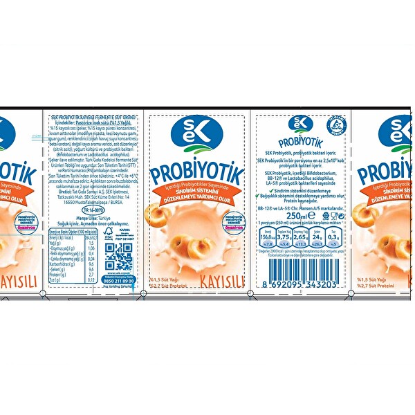 Sek Probiyotik Kayısılı 250 ml Sek Probiyotik Kayısılı 250 ml