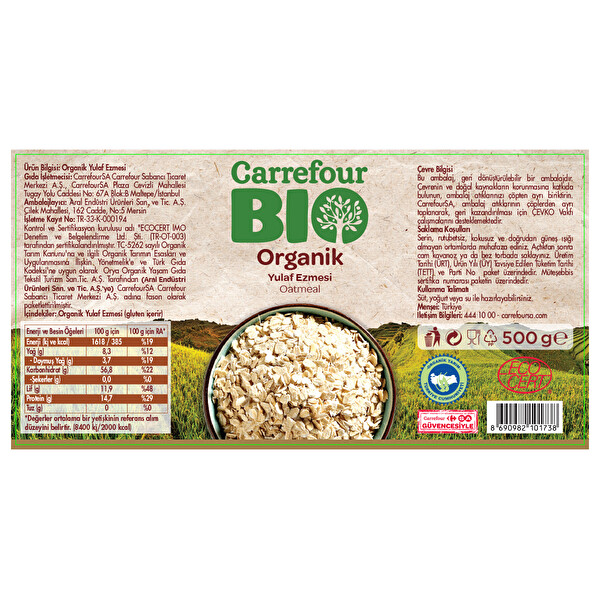 Carrefour Bio Organik Yulaf Ezmesi 500 g Carrefour Bio Organik Yulaf Ezmesi 500 g