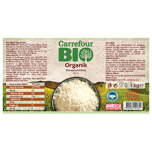 Carrefour Bio Organik Osmancık Pirinç 1 kg Carrefour Bio Organik Osmancık Pirinç 1 kg