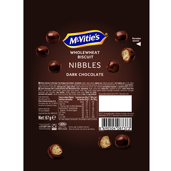 Mcvitie'S Tam Buğdaylı Bitter Çikolatalı Atıştırmalık 67 G Mcvitie'S Tam Buğdaylı Bitter Çikolatalı Atıştırmalık 67 G