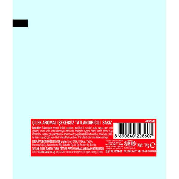 Ülker Oneo Slims Çilek Aromalı Sakız 14 g Ülker Oneo Slims Çilek Aromalı Sakız 14 g