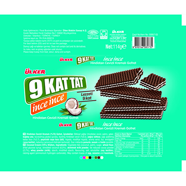 Ülker 9 Kat Tat İnce İnce Hindistan Cevızlı Gofret 114 g Ülker 9 Kat Tat İnce İnce Hindistan Cevızlı Gofret 114 g