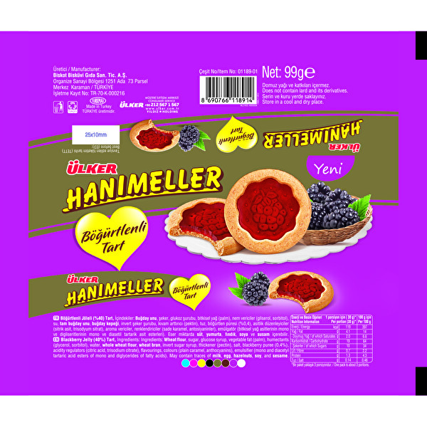 Ülker Hanımeller Böğürtlenli Tart Bisküvi 99 g Ülker Hanımeller Böğürtlenli Tart Bisküvi 99 g