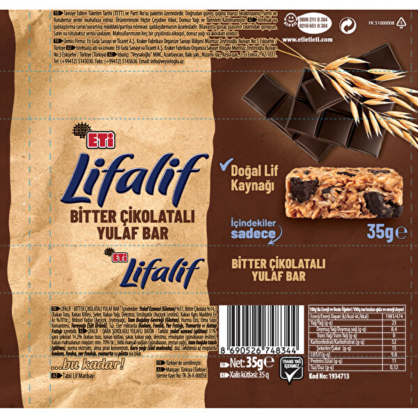 Eti Lifalif Bitter Çikolatalı Müsli Bar 35g