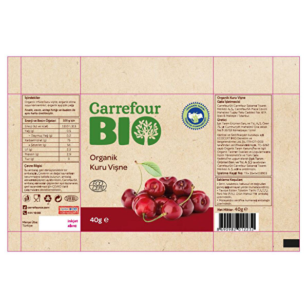 Carrefour Bio Organik Vişne Kurusu 40 g Carrefour Bio Organik Vişne Kurusu 40 g