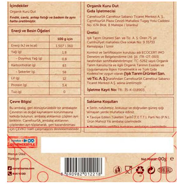 Carrefour Bio Organik Dut Kurusu 90 g Carrefour Bio Organik Dut Kurusu 90 g