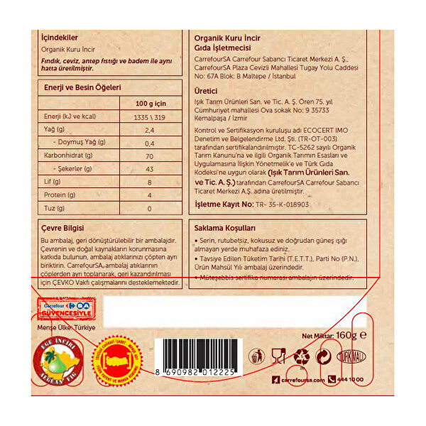 Carrefour Bio Organik İncir Kurusu 160 g Carrefour Bio Organik İncir Kurusu 160 g