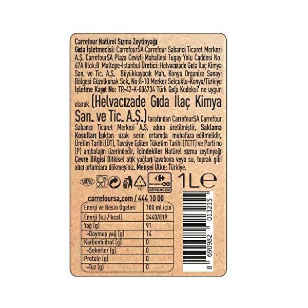 Carrefour Naturel Sızma Zeytinyağı 1lt Carrefour Naturel Sızma Zeytinyağı 1lt