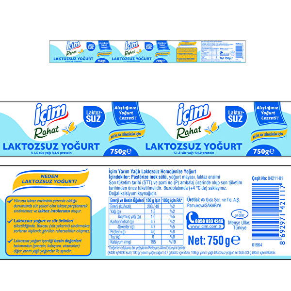 İçim Laktozsuz Yoğurt 750 g İçim Laktozsuz Yoğurt 750 g