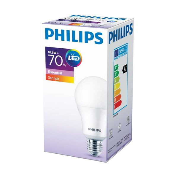 Philips Essential LED Ampul 10.5-70W Sarı Işık E27 Normal Duy