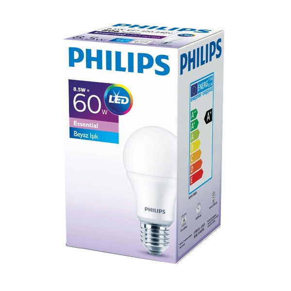 Philips Essential Led Ampul 8.5-60W Beyaz Işık E27 Normal Duy