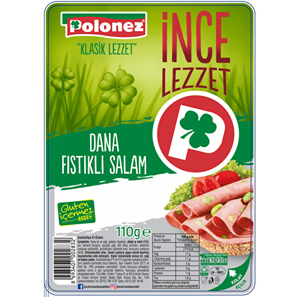 Polonez Etli Fıstıklı Salam 110 g Polonez Etli Fıstıklı Salam 110 g