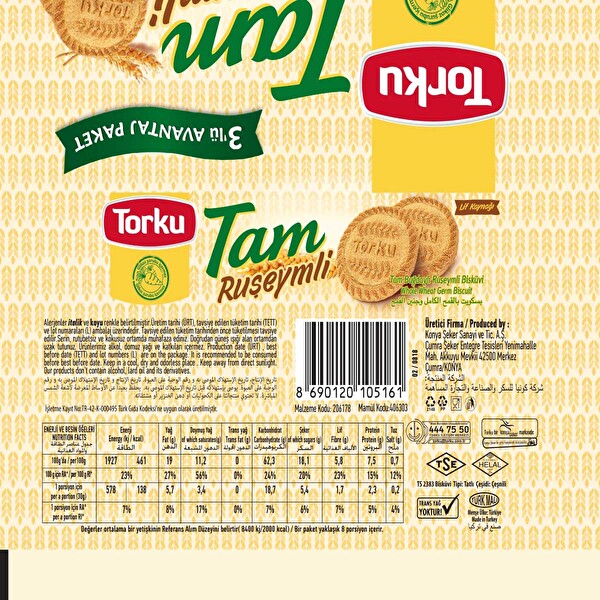 Torku Tam Ruşeymli Bisküvi 3'lü 240 g Torku Tam Ruşeymli Bisküvi 3'lü 240 g