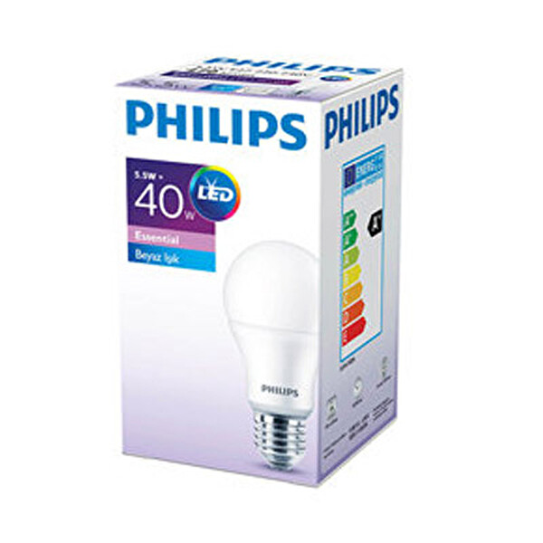 Philips Essential Led Ampul 5,5-40W Beyaz Işık E27 Normal Duy Philips Essential Led Ampul 5,5-40W Beyaz Işık E27 Normal Duy
