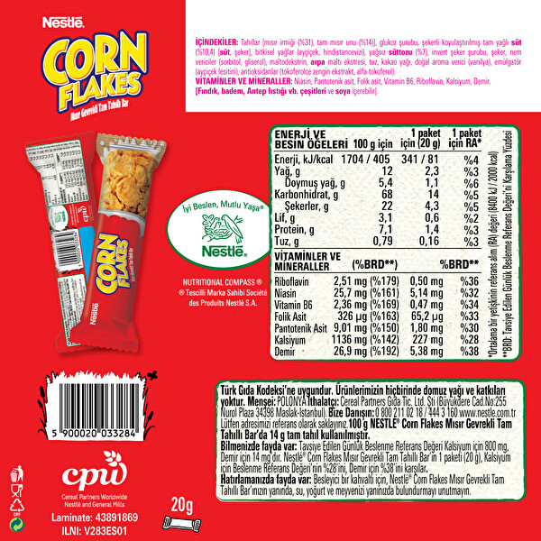 Corn Flakes Misir Gevrekli Bar 20 G 30234962 Carrefoursa