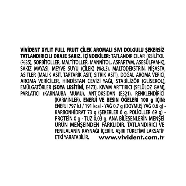 Vivident Full Fruit Sakız Çilek Aromalı 93 g Şişe Vivident Full Fruit Sakız Çilek Aromalı 93 g Şişe