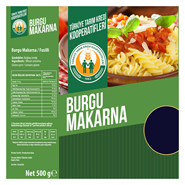 Tarım Kredi Burgu Makarna 500 g Tarım Kredi Burgu Makarna 500 g