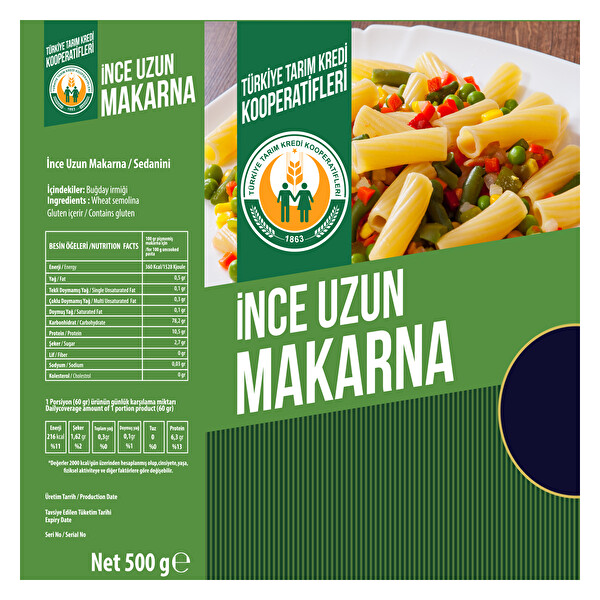 Tarım Kredi İnce Uzun Makarna 500 g Tarım Kredi İnce Uzun Makarna 500 g