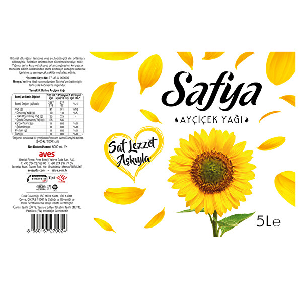 Safya Ayçiçek Yağı 5 lt Safya Ayçiçek Yağı 5 lt