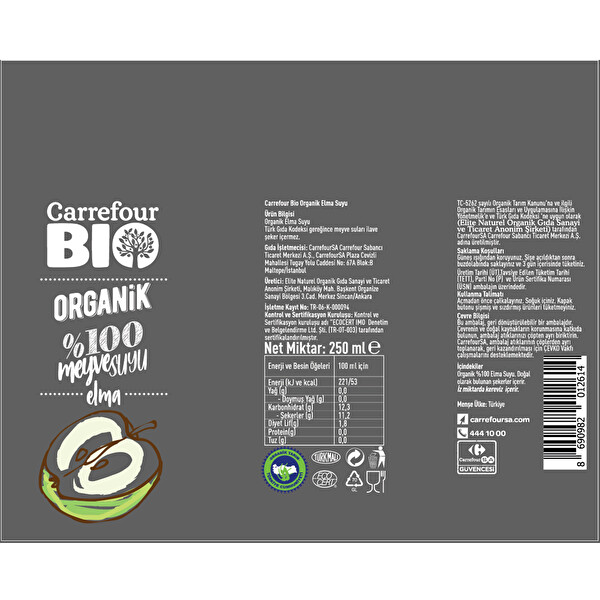 Carrefour Bio Organik Elma Suyu 250 ml Carrefour Bio Organik Elma Suyu 250 ml