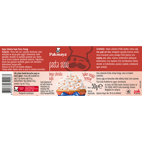Pakmaya Pasta Süsü Bakır Renkli Boncuk 50 g Pakmaya Pasta Süsü Bakır Renkli Boncuk 50 g