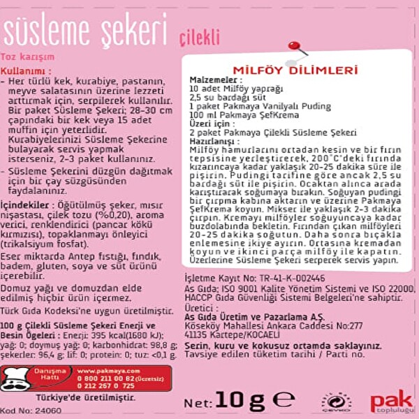 Pakmaya Çilekli kli Dekor Şekeri 4x10 g Pakmaya Çilekli kli Dekor Şekeri 4x10 g