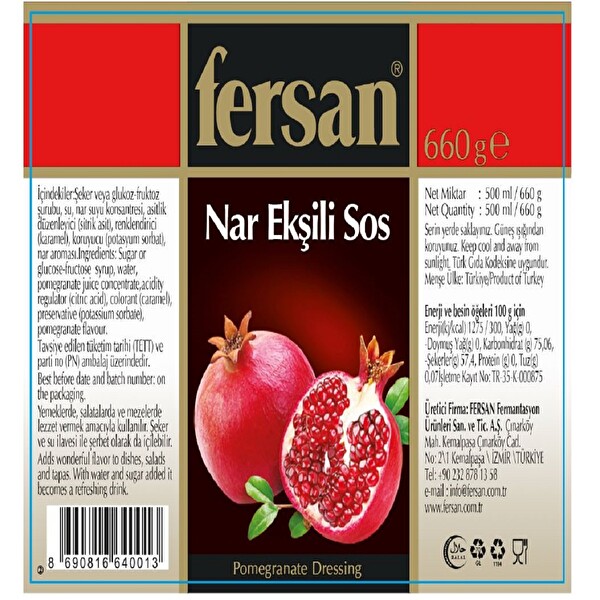 Fersan Nar Ekşili Sos 500 ml Fersan Nar Ekşili Sos 500 ml