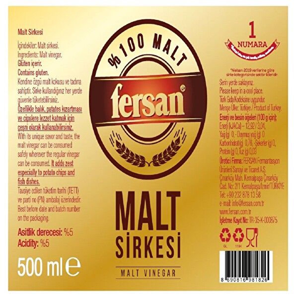 Fersan Malt Sirke 500 ml Fersan Malt Sirke 500 ml