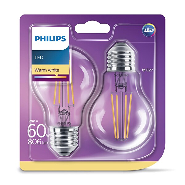 Philips LED Classic 60W A60 E27 2700K 2'li Philips LED Classic 60W A60 E27 2700K 2'li