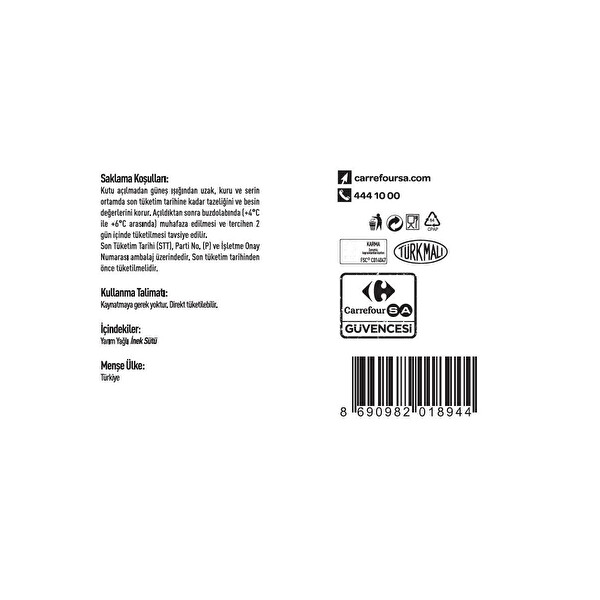 carrefour yarim yagli sut 1 lt