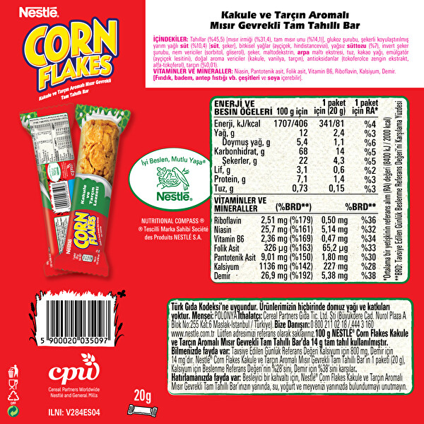 Nestle Corn Flakes Kakule ve Tarçınlı Bar 20 g Nestle Corn Flakes Kakule ve Tarçınlı Bar 20 g