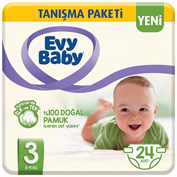 Evy Baby Bebek Bezi 3 Beden Midi Tanışma Paketi 24 Adet