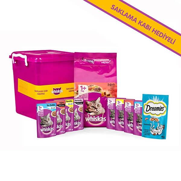 whiskas dreamies saklama kabi hediyeli mama seti