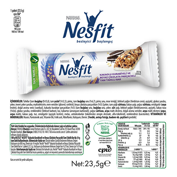 Nestle Nesfit Kakaolu Kurabiyeli Tam Tahıllı Bar 23.5 g