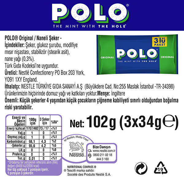 Polo Naneli Şeker 3'lü 102 g