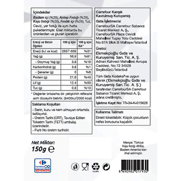 Carrefour Kokteyl Kuruyemiş 150 G ZN7031