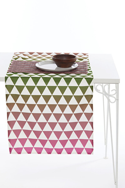Pembe Yeşil Geometrik  Desen Leke Tutmaz Runner